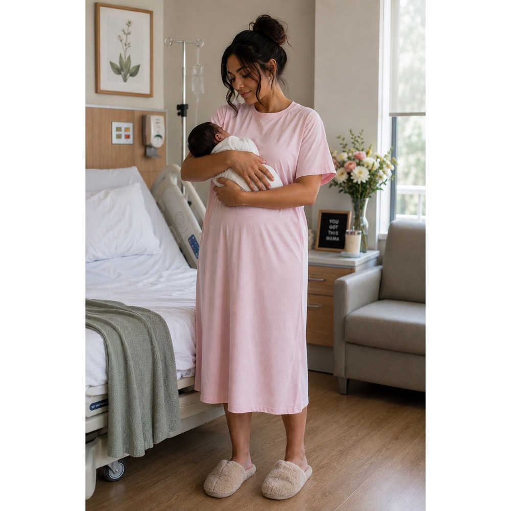 Deyeek Pink Adaptive Hospital Gown Open Back Snap Shoulder Recovery Dress XL